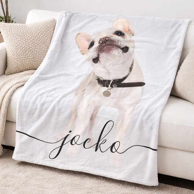 Modern Simple Elegant Chic Pet Photo Text Fleecefilt (Skapare uppladdad)