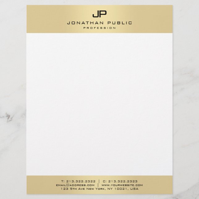 Modern Simple Elegant Monogram Gold And White Brevhuvud (Framsida)