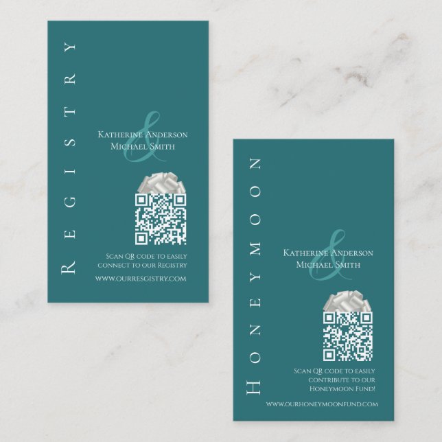 Modern Simple Emerald Grönt—Bröllop Registry- Visitkort (Fram/baksida)