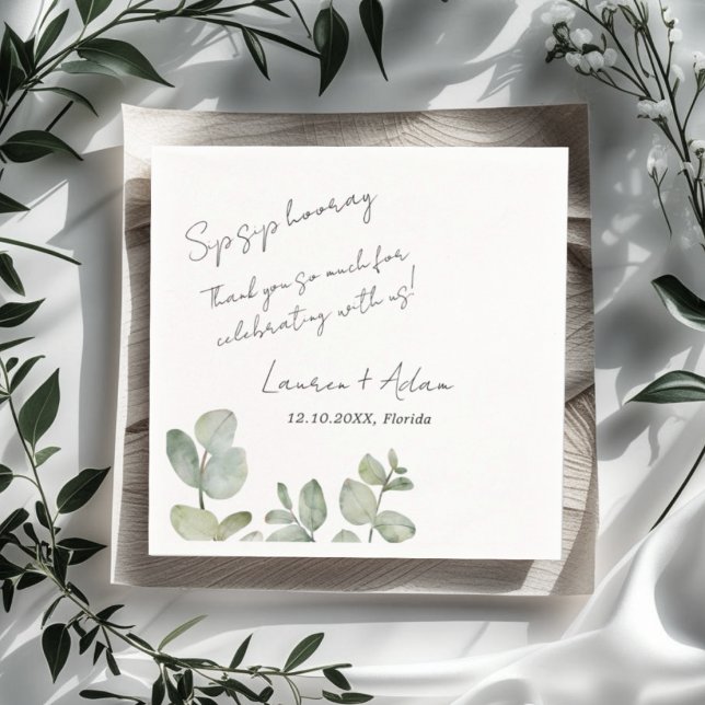 Modern Simple Eucalyptus Greenery Wedding Pappersservett (Skapare uppladdad)