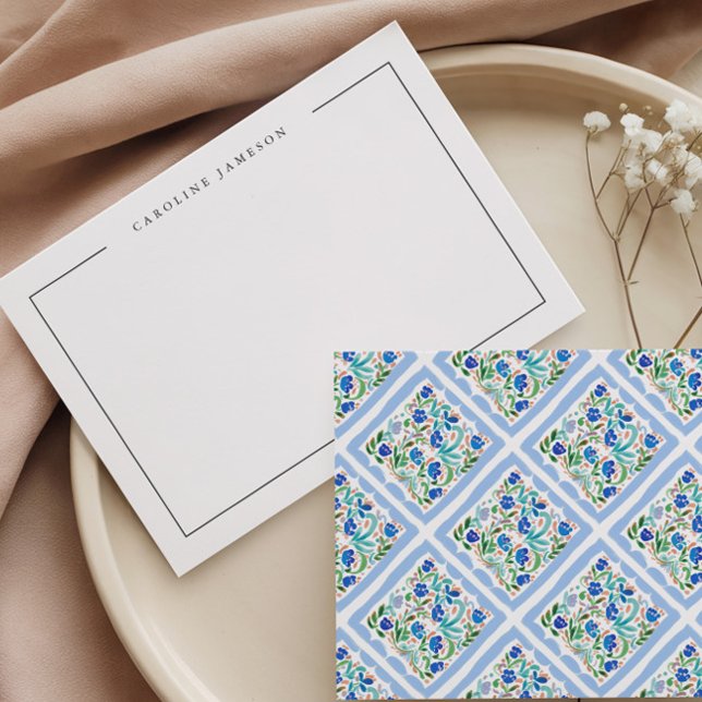 Modern Simple Floral Blue Name Flat Note Card Anteckningskort (Skapare uppladdad)