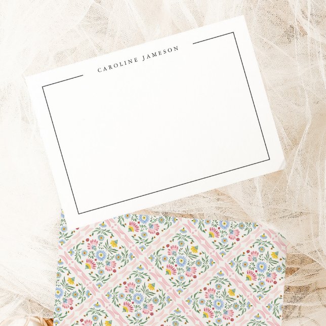 Modern Simple Floral Name Flat Note Card Anteckningskort (Skapare uppladdad)