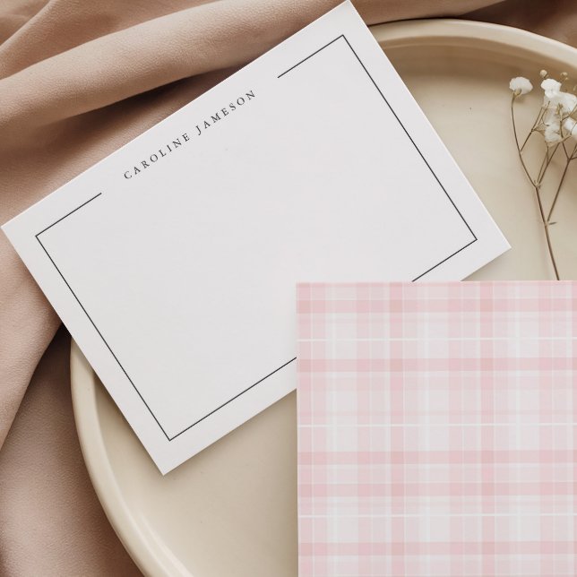 Modern Simple Floral Pink Plaid Flat Note Card Anteckningskort (Skapare uppladdad)