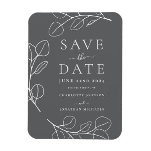 Modern Simple Foliage Grått Bröllop Magnet