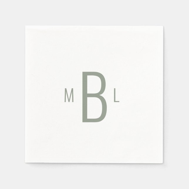 Modern Simple Font Sage Monogram Bröllop Cocktail Pappersservett (Framsidan)
