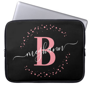 Modern Simple Girly Rosa Black Monogram Laptop Fodral