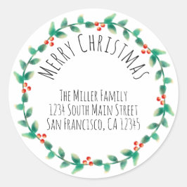 Modern Simple God jul Holly Returadress Runt Klistermärke
