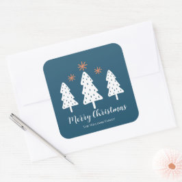 Modern Simple God jul Träd Stars Bleu Fyrkantigt Klistermärke