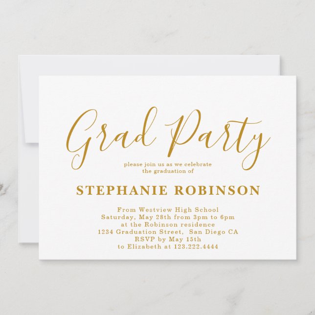 Modern Simple Gold Script Graduation Party Inbjudningar (Framsida)