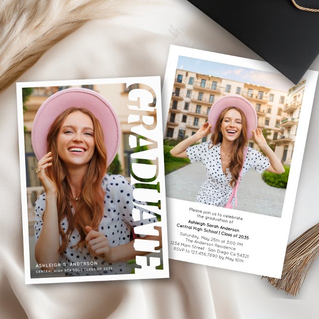 Modern Simple Graduate 2 Photo Graduation Party  Inbjudningar (Skapare uppladdad)