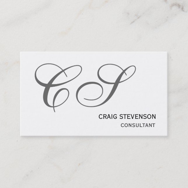 Modern Simple Grått Monogram White Affärskort Visitkort (Framsida)