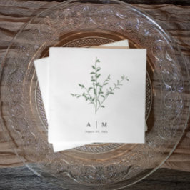 Modern Simple Gren Botanical Bröllop Pappersservett