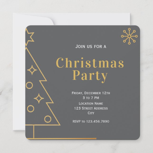 Modern Simple Grey and Gold Christmas Party Square Inbjudningar (Framsida)