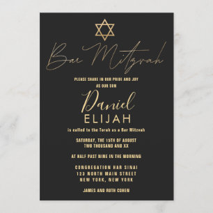 Modern Simple Guld Black Star Pub Mitzvah Inbjudningar