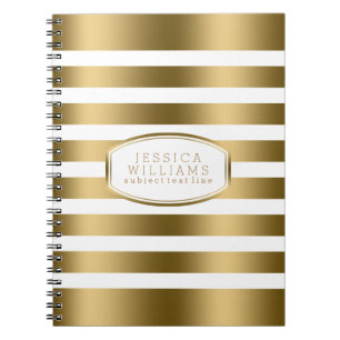 Modern Simple Guld & White Rand Mönster Anteckningsbok Med Spiral