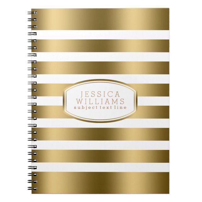Modern Simple Guld & White Rand Mönster Anteckningsbok Med Spiral (Framsidan)
