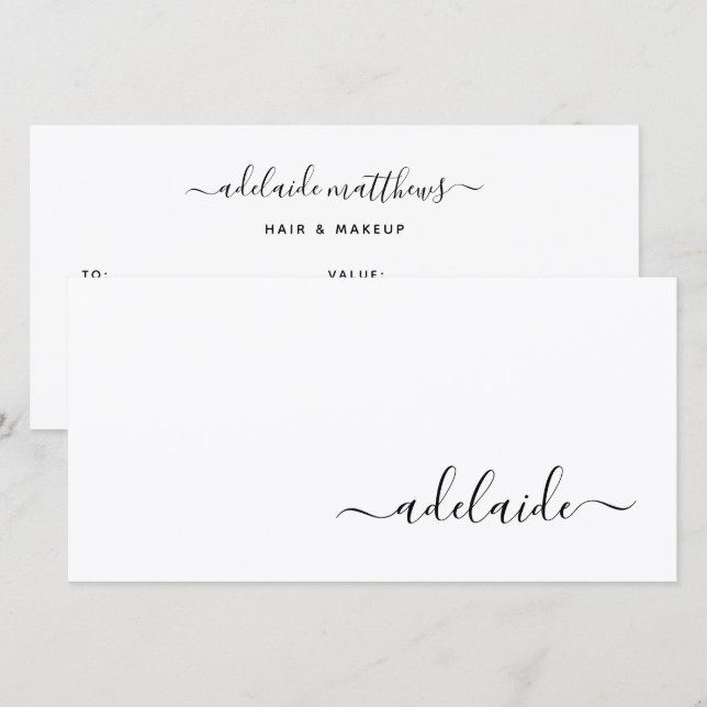 Modern Simple Hair Stylist Script Gift Certificate (Fram/baksida)