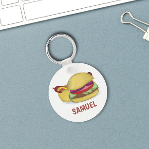 Modern Simple Hamburger Hotdog Cute Anpassningsbar Nyckelring