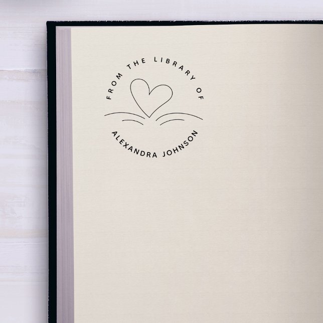 Modern Simple Hand-drawn Book & Heart Library Stämpel (Skapare uppladdad)