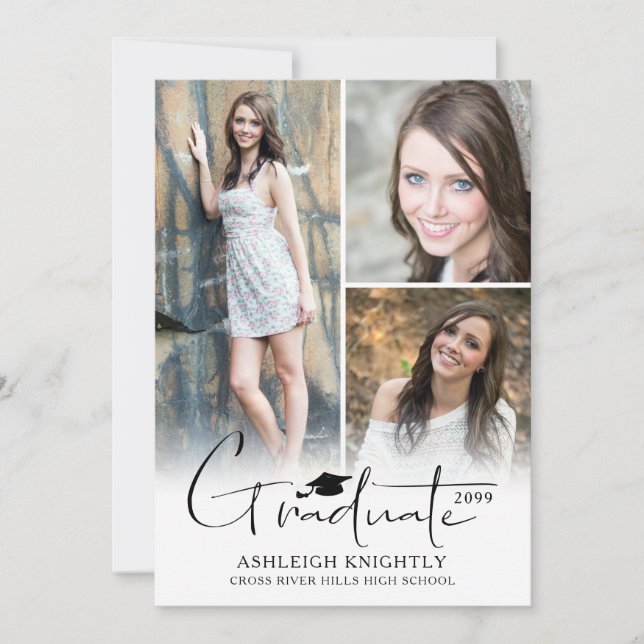 Modern Simple Hand Lettered Student Cap 4-foto Meddelande (Framsida)