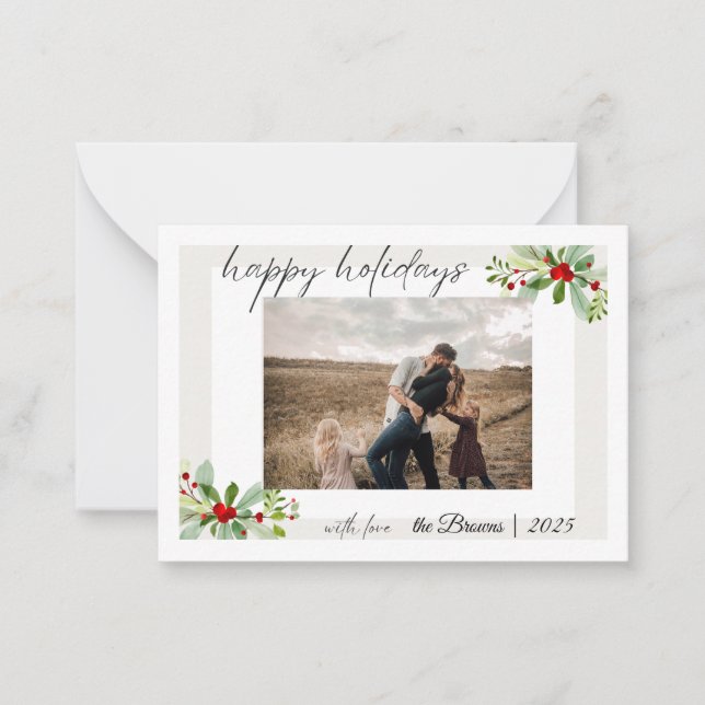 Modern Simple Happy Holidays Family Photo Card Anteckningskort (Framsida)