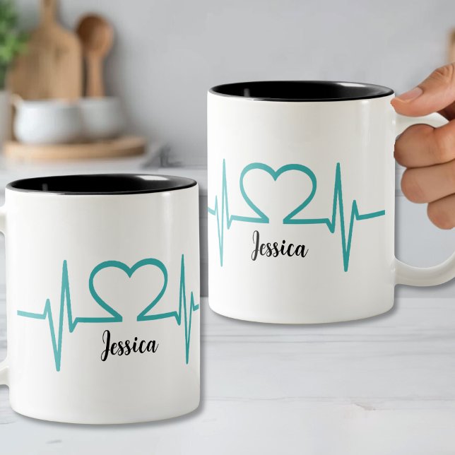 Modern Simple Heart Nurse Doktor Medical Två-Tonad Mugg (Modern Simple Heart Beat Nurse Doctor Medical Two-Tone Coffee Mug)