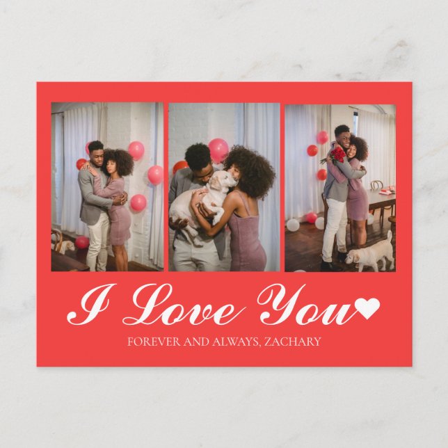 Modern Simple Kärlek valentines day par 3 foto Helg Vykort (Framsida)