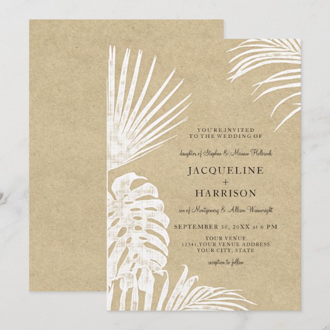 Modern Simple Kraft Tropical Löv Kustoceanen Inbjudningar (Fram/baksida)