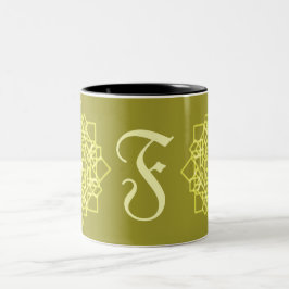 Modern Simple Line rand blommigt monogram namn Två-Tonad Mugg