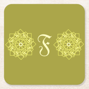Modern Simple Line rand blommigt monogram namn Underlägg Papper Kvadrat