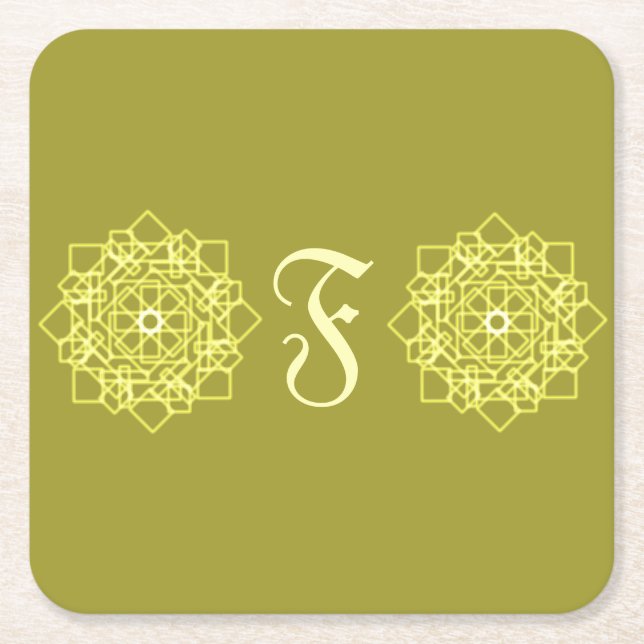 Modern Simple Line rand blommigt monogram namn Underlägg Papper Kvadrat (Framsidan)