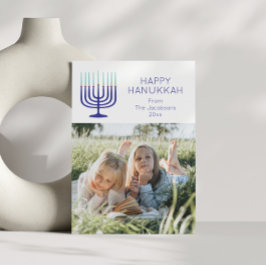 Modern Simple Menorah Hanukkah Two Photo Julkort