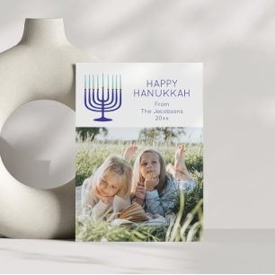 Modern Simple Menorah Hanukkah Two Photo Julkort