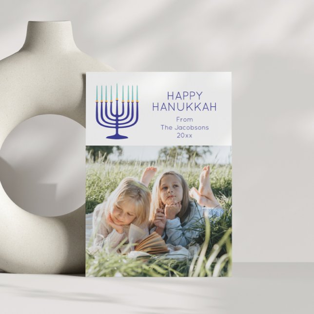 Modern Simple Menorah Hanukkah Two Photo Julkort (Skapare uppladdad)