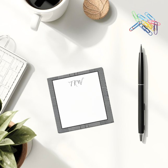 Modern Simple Monogrammed Business Black and White Post-it Block (Professional modern style black and white sticky notes for your office)