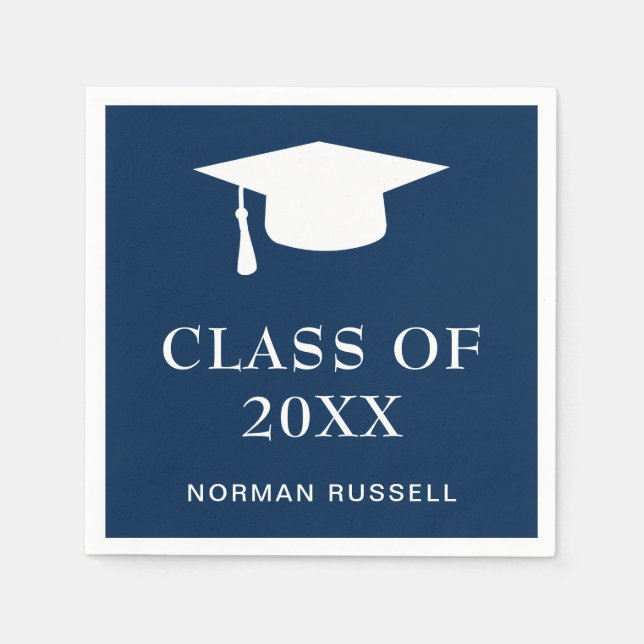 Modern Simple Mortar Board Navy Blue Studenten Pappersservett (Framsidan)