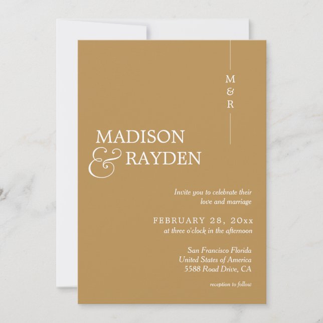 Modern Simple Mustard Monogram Photo Bröllop Inbjudningar (Framsida)