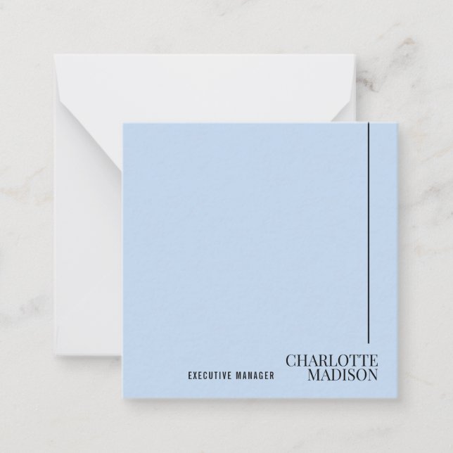 Modern Simple Pale Blue Plain Minimalist Own Name Anteckningskort (Framsida)