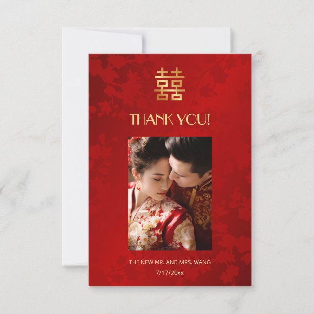 Modern Simple Photo Chinese Wedding Tack Kort (Framsida)
