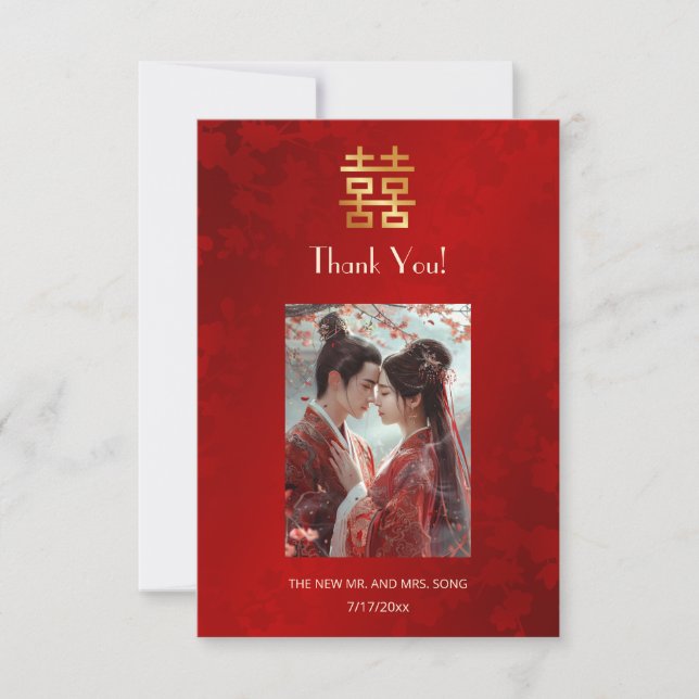 Modern Simple Photo Chinese Wedding Tack Kort (Framsida)