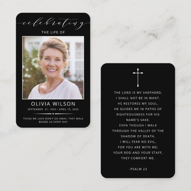Modern Simple Photo Funeral Memorial Prayer Cards Visitkort (Fram/baksida)