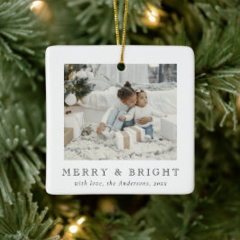 Modern Simple Photo Merry and Bright Christmas Julgransprydnad Keramik