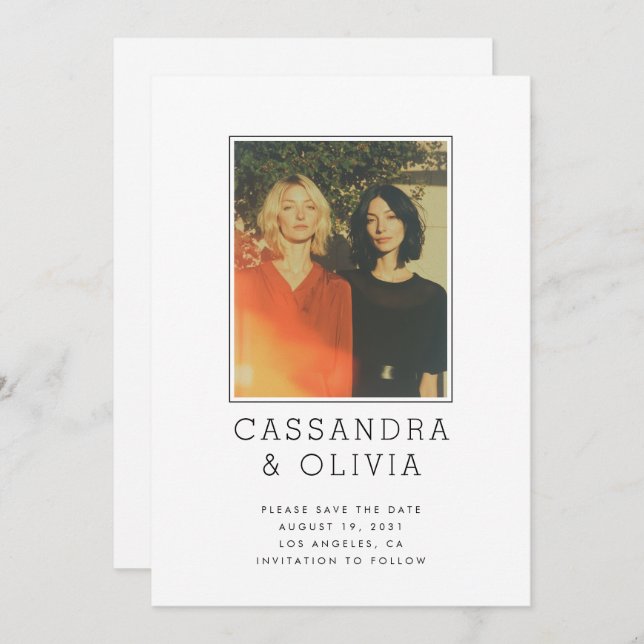 Modern Simple Photo Ram QR Code Bröllop Spara Datumet (Fram/baksida)