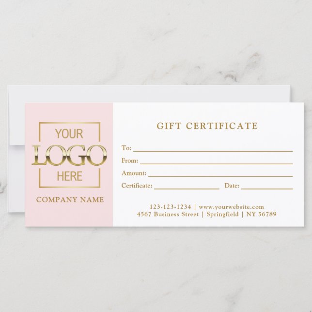 Modern Simple Pink Business Logo Gift Certificate (Framsida)