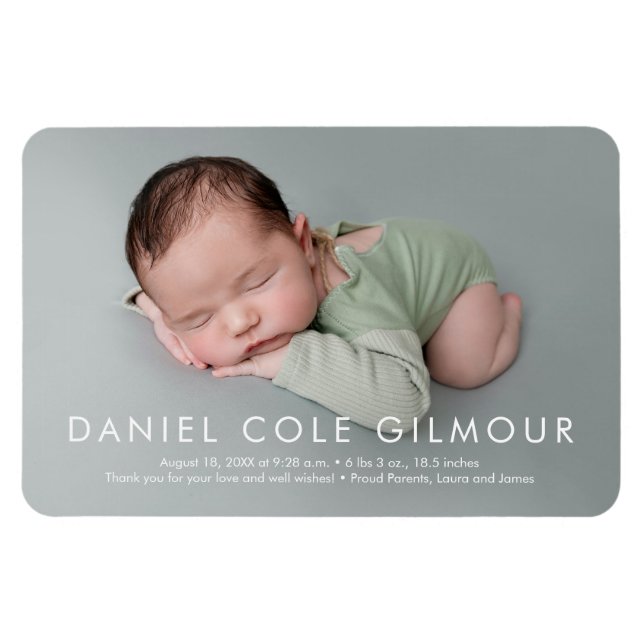 Modern Simple Pojke Namn Photo Birth Magnet (Horisontell)