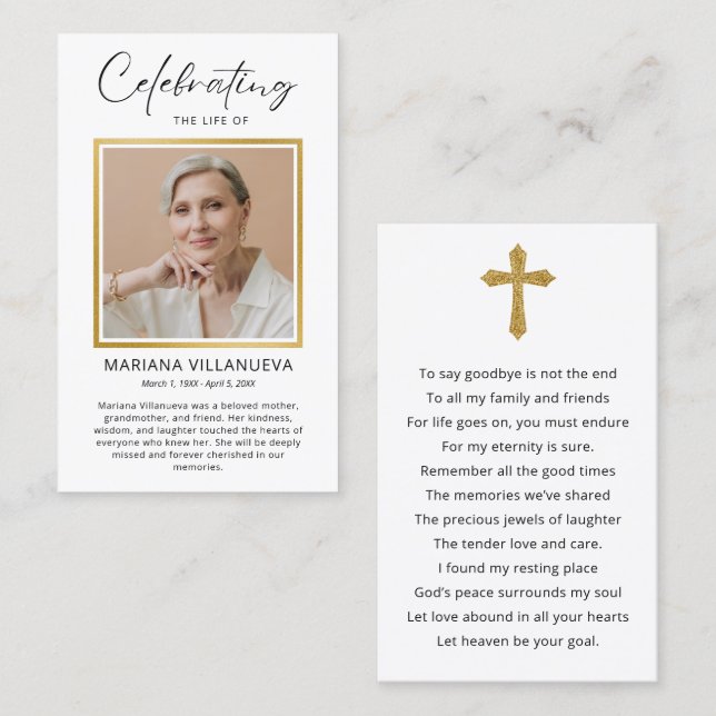 Modern Simple Prayer Photo Sympathy Cards Visitkort (Fram/baksida)