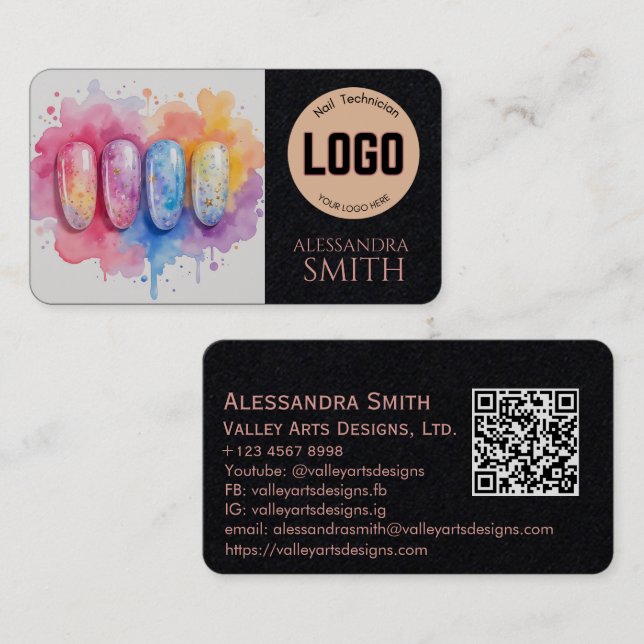 Modern Simple Professional Business Nail Tech Card (Fram/baksida)