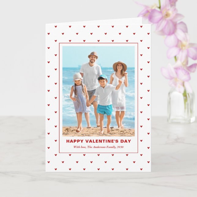 Modern Simple Red Hearts Photo Valentines Day Kort (Orkide)