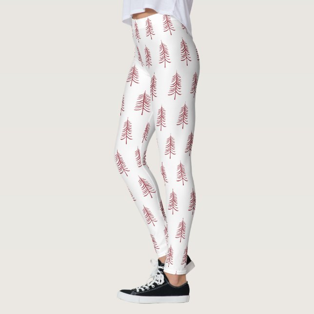 Modern Simple Red Julgran Mönster Leggings (Vänster)