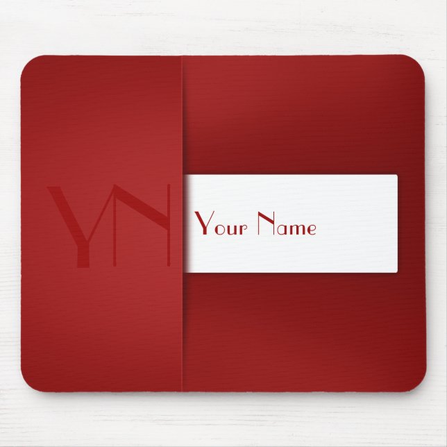 Modern Simple Red Monogram Namn - Mousepad Musmatta (Framsidan)